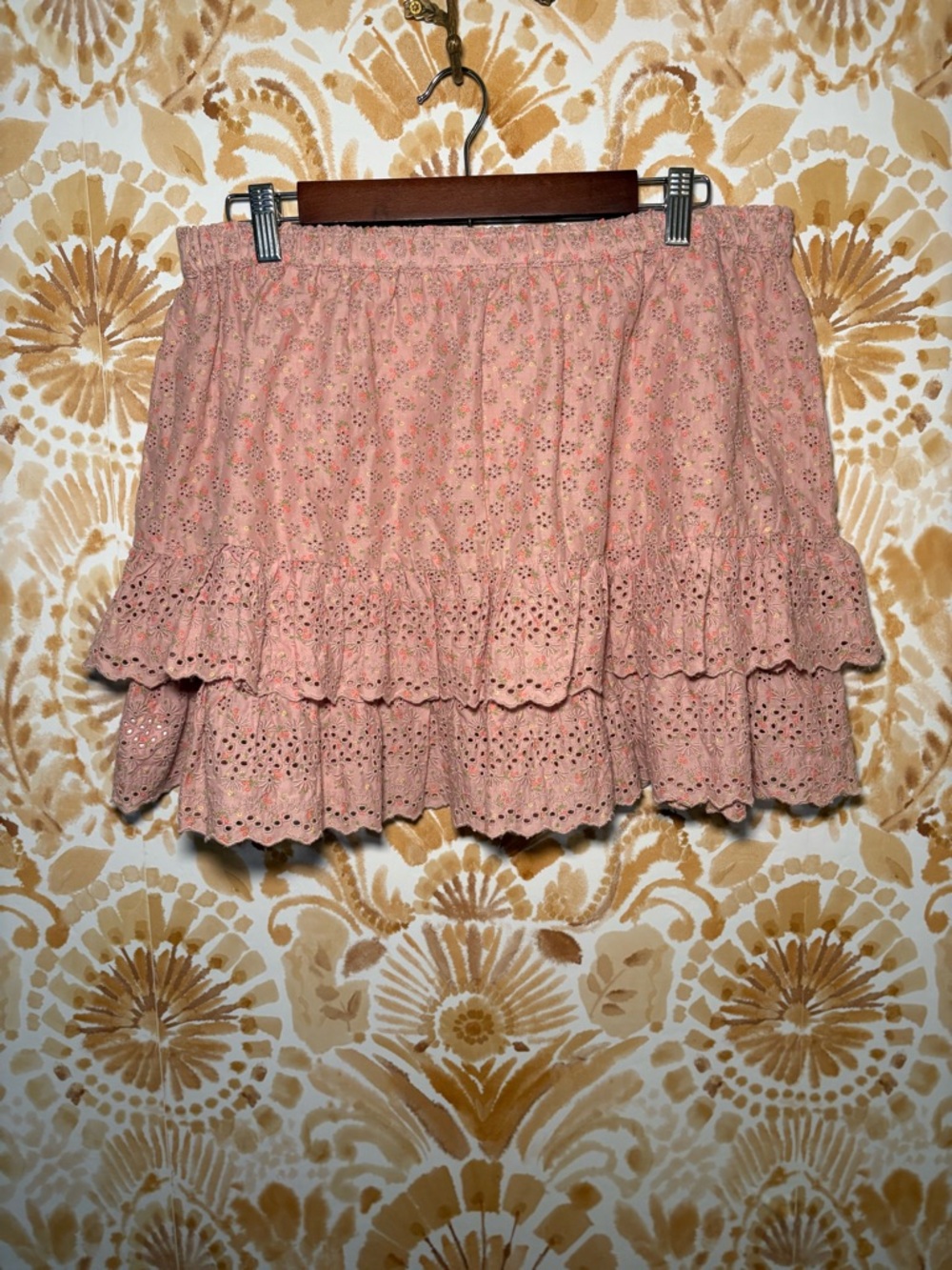 Pink Eyelet Tiered Mini Skirt | Cottagecore Coquette Ruffle Skirt | Boho Feminin - Picture 3 of 7